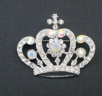Crown brooch stunning vintage look silver plated stones royal design broach u18