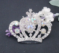 Crown brooch stunning vintage look silver plated stones royal design broach u18