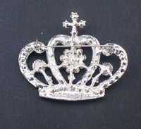 Crown brooch stunning vintage look silver plated stones royal design broach u18