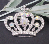 Crown brooch stunning vintage look silver plated stones royal design broach u18