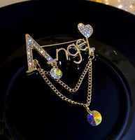 Angel Heart Brooch Vintage Look Gold Plated Celebrity Broach Princess Pin U16