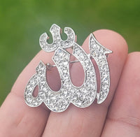 Allah word brooch stunning rhinestones silver plated muslim islamic islam pin ii