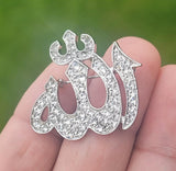 Allah word brooch stunning rhinestones silver plated muslim islamic islam pin ii