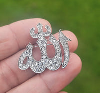 Allah word brooch stunning rhinestones silver plated muslim islamic islam pin ii