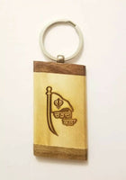 Sikh punjabi word chardi kala khalsa flag wooden singh kaur key chain ring gift