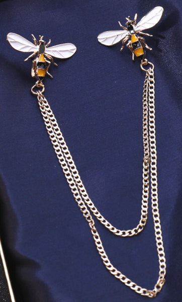 Honey Bee Collar Cross chain brooch gold plated vintage look retro lapel pin K7