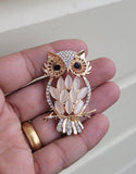Owl brooch vintage look gold plated celebrity broach queen royal pin u3 opal new
