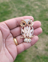Owl brooch vintage look gold plated celebrity broach queen royal pin u3 opal new