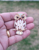 Owl brooch vintage look gold plated celebrity broach queen royal pin u3 opal new