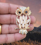 Owl brooch vintage look gold plated celebrity broach queen royal pin u3 opal new
