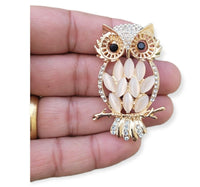 Owl brooch vintage look gold plated celebrity broach queen royal pin u3 opal new