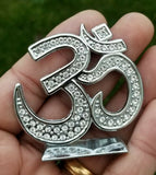 Stunning hindu punjabi silver plated om legend car dashboard desktop stand uu15