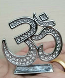 Stunning hindu punjabi silver plated om legend car dashboard desktop stand uu15