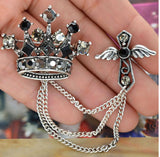 King crown cross lucky vintage look silver plated celebrity broach queen pin s5