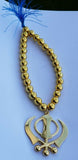 Gold Plated Khanda Pendant Punjabi Sikh Car Rear Mirror in Bead Mala hanger RR1