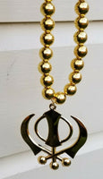 Gold Plated Khanda Pendant Punjabi Sikh Car Rear Mirror in Bead Mala hanger RR1