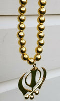 Gold Plated Khanda Pendant Punjabi Sikh Car Rear Mirror in Bead Mala hanger RR1