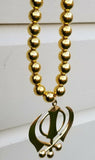 Gold Plated Khanda Pendant Punjabi Sikh Car Rear Mirror in Bead Mala hanger RR1