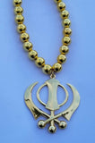 Gold Plated Khanda Pendant Punjabi Sikh Car Rear Mirror in Bead Mala hanger RR1