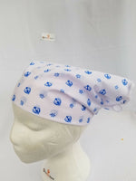 Sikh punjabi kaur white blue khanda bandana head wrap gear rumal handkerchief