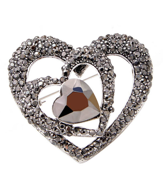 Heart Brooch Vintage Look Silver Plated Stunning High End Design Broach Pin U8