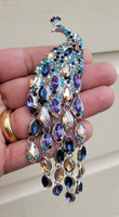 Peacock designer brooch vintage look silver plated celebrity broach pin k42