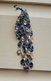 Peacock designer brooch vintage look silver plated celebrity broach pin k42