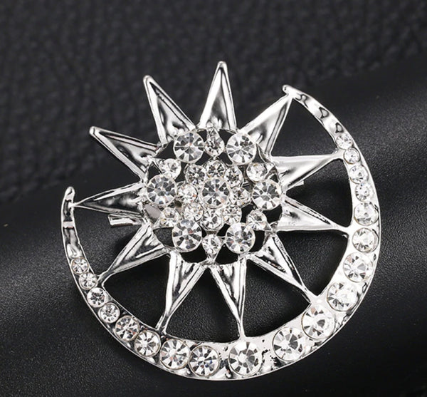 Star moon brooch gold silver plated designer broach celebrity king queen pin i29