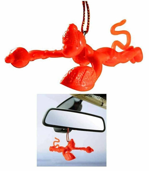 Flying hindu lord hanuman car hanging idol orange god power protection talisman