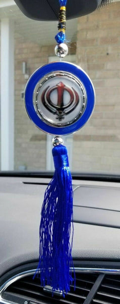 Guru nanak photo stunning khanda punjabi sikh pendant car rear mirror blue ss