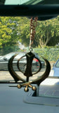 Large punjabi sikh steel khanda antique gold colour car mirror hanging pendant