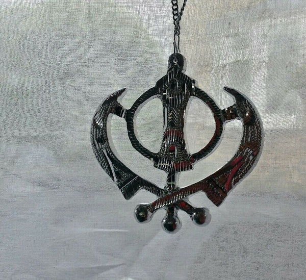 Large Stainless Steel Punjabi Sikh Large Khanda Pendant Car Mirror Hanging P2 Large Stainless Steel Punjabi Sikh Large Khanda Pendant Car Mirror Hanging P2
