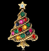 Stunning diamonte gold plated vintage look christmas tree brooch cake pin b1b