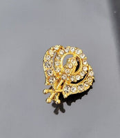 Khanda brooch gold plated stunning diamonte sikh king pin singh kaur broach k57