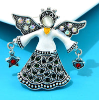 Christmas angel brooch vintage look silver plated broach celebrity queen pin i25