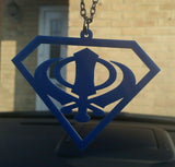 Blue acrylic khanda punjabi sikh singh pendant car rear mirror hanging chain