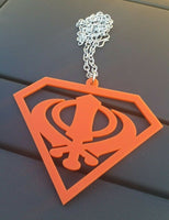 Orange acrylic khanda punjabi sikh singh kaur pendant car mirror hanging chain w