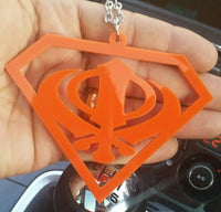 Orange acrylic khanda punjabi sikh singh kaur pendant car mirror hanging chain w