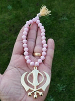 Gold plated khanda punjabi sikh singh kaur beads pendant for car rear mirror ss4