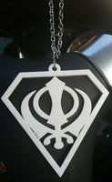 White Acrylic Khanda Punjabi Sikh Pendant Singh Kaur Car Mirror Hanging chain