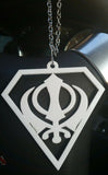 White Acrylic Khanda Punjabi Sikh Pendant Singh Kaur Car Mirror Hanging chain