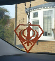 Orange acrylic khanda punjabi sikh pendant singh kaur car mirror hanging chain