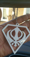 White Acrylic Khanda Punjabi Sikh Pendant Singh Kaur Car Mirror Hanging chain