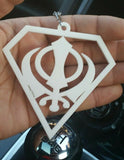 White Acrylic Khanda Punjabi Sikh Pendant Singh Kaur Car Mirror Hanging chain