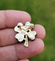 Lucky clover leaf brooch gold plated irish saint patrick broach good luck pin k