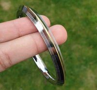 Stainless Steel Kara Lines Design Brass Edge Sikh Bangle Singh Khalsa Kada V38