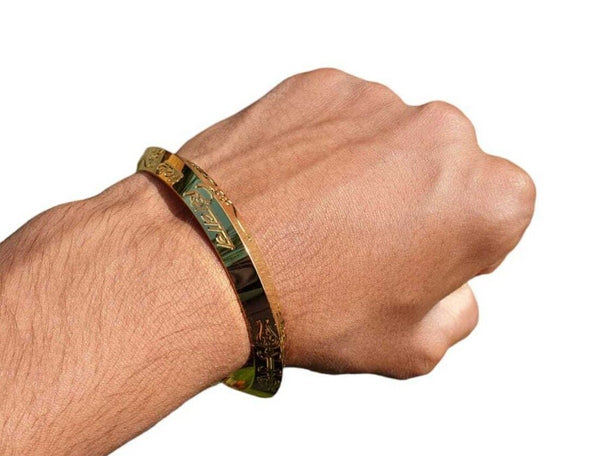 Gold Plated Kara Hindu Luck Bangle Om Namo Shivay Engraving Healing Bracelet S25