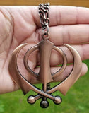 Punjabi sikh large copper colour singh kaur khanda car rear mirror pendant ss5xl