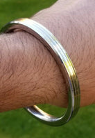 Sikh kara stainless steel flat smooth 3 brass lines kada singh kaur bangle v20