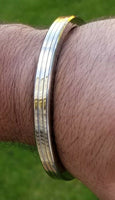Sikh kara stainless steel flat smooth 3 brass lines kada singh kaur bangle v20